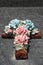 Ceramic Christian cross with colourful flowers