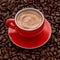 Ceramic coffee cup with coffee beans for americano, espresso, mocha, latte