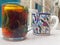 Ceramic Coffee Cup and Glass Turkish Tea Cup on Wooden Table in