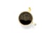 A ceramic cup of black espresso coffee and light bubble with brown stained of coffee water spotted on white backgrounds and copy