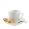 Ceramic cup, plate, spoon and butter cookies