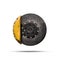 Ceramic disc brake with yellow caliper isolated on a white background