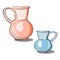 Ceramic earthenware jugs in pink and blue. Kitchenware. A vessel for water, milk, drinks. Vector isolated