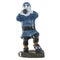 Ceramic figurine of a gnome playing on a pipe on an isolated background. Front view. 3d rendering