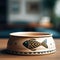 Ceramic fish bowl on a wooden table in the kitchen.