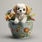 Ceramic Flower Pot With Playful Dog Design