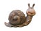 Ceramic garden snail. Snail ceramic white background, isolated object