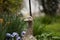 Ceramic goose in the flower garden