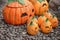 Ceramic halloween pumpkins.Garden decoration.Autumn season.