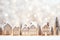 Ceramic houses cozy miniature village decoration Christmas, New Year modern copy space background