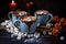 ceramic mugs with hot chocolate and marshmallows