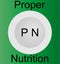 Ceramic plate with letters P N and the words `proper nutrition`