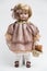 Ceramic porcelain handmade doll with blond hair and pink dress