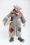 Ceramic porcelain handmade doll of sad clown on white background