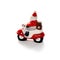ceramic Santa Claus with a bag on a motorcycle on a white background