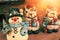 Ceramic snowman and bears,outdoor Christmas decoration.