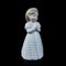 Ceramic statuette of a little girl isolated on black background.