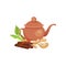 Ceramic teapot, blackberry and fresh lime and ginger, natural herbal tea vector Ilustration