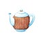 Ceramic teapot in brown knitted warmer on white