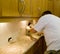 Ceramic tile installation on kitchen backsplash 12