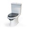 Ceramic Toilet Bowl Isolated on White. Modern Floor Mounted Flush Toilet with Top Spud Side View. Flushing Toilet Soft Closing