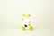 Ceramic toy white cow with gold spots-a symbol of the new year 2021. Piggy Bank for money. White background,