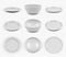 Ceramic utensils. Kitchen elegant empty plates dishes bowls for food vector collection set