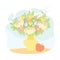 Ceramic Vase with Bouquet of Summer Flowers and Apple Nearby Vector Composition