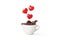 ceramic white cup mug sweet cocoa coffee dark chocolate heart 3d raise float love making homemade red reflective splash liquid hot