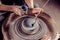 Ceramist girl posing while making earthenware. Handmade. Close-up.