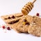 Cereal Bars with Oatmeal Chocolate Berry and Honey Tasty Cookies White Background Close Up Square