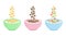 Cereal breakfast. Ceramic bowl with milk and different sweet crunchy flakes. Falling colorful cereal loops. Healthy food for kids