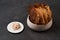 Cereal Chips with Seeds and kimchi mayonnaise sauce on dark background