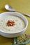 Cereal creme soup decorated with mushrooms