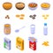 Cereal flakes icons set, isometric style