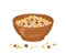 Cereal grains in wooden bowl. Vector illustration of different seeds in cartoon flat style.