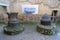 Cereal mill stones of the ancient city in Herculaneum archaeological park, Naples, Italy.