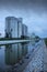 Cereal silo with water reflection in Bega river