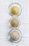 Cereals in bowls : Oats, Couscous,