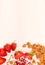 Cereals drenched in milk - quick breakfast with fruits and berries, top view, place for text