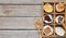 Cereals and legumes assortment on wooden table