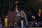 A ceremonial elephant enters the Esala Perahera in Kandy, Sri Lanka.