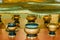 Ceremonial incense bowls in front of mirror