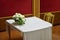 Ceremony room with white tablecloth