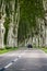 Cereste, France - June 17, 2018. Vintage convertible car going in alley