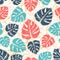 Ceriman striped leaves botanical repeat pattern over noisy background.