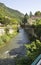 Cerna River landscape in Baile Herculane Resort in Romania