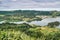 Cerrado das Freiras viewpoint overlooking the famous Sete Cidades Lagoon with cloudy sky, SÃ£o Miguel - Azores PORTUGAL