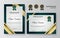 Certificate of achievement border design templates with elements of luxury gold badges, green shapes, and modern line patterns.