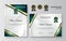 Certificate of achievement templates with elements of luxury gold badges, green shapes, and modern line patterns. Vector graphic